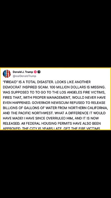 Donald Trump, “FIREAID is a Total Disaster Looks Like Another Democrat Inspired SCAM.”