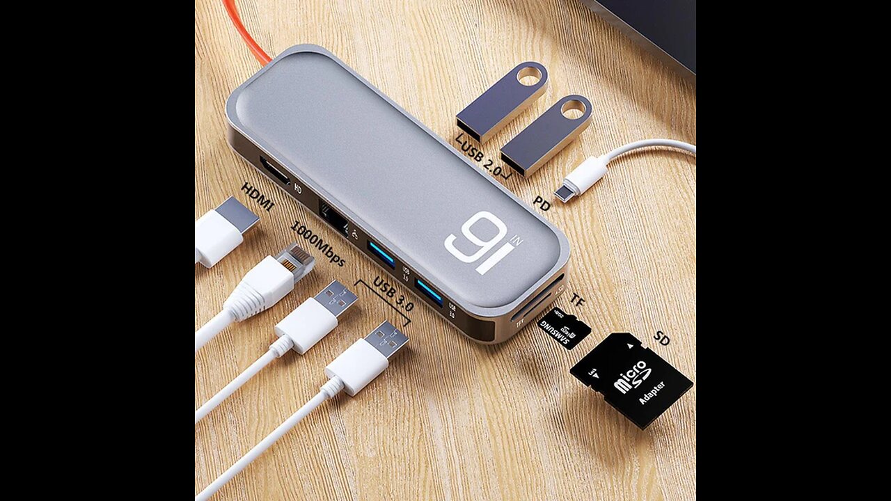 9-in-1 USB-C Adapter Hub, with USB 3.0, 4K HDMI, SD_TF Card Reader, for MacBook, Chromebook & More