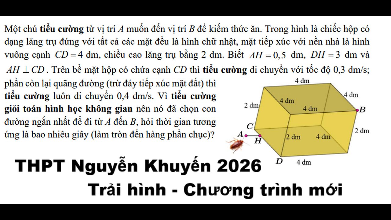 THPT Nguyễn Khuyến: Một chú tiểu cường từ vị trí A muốn đến vị trí B để kiếm thức ăn. Trong hình là