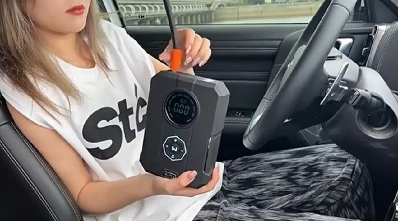 4-in-1 Car Jump Starter with Portable Air Compressor, Power Bank & Emergency Lighting