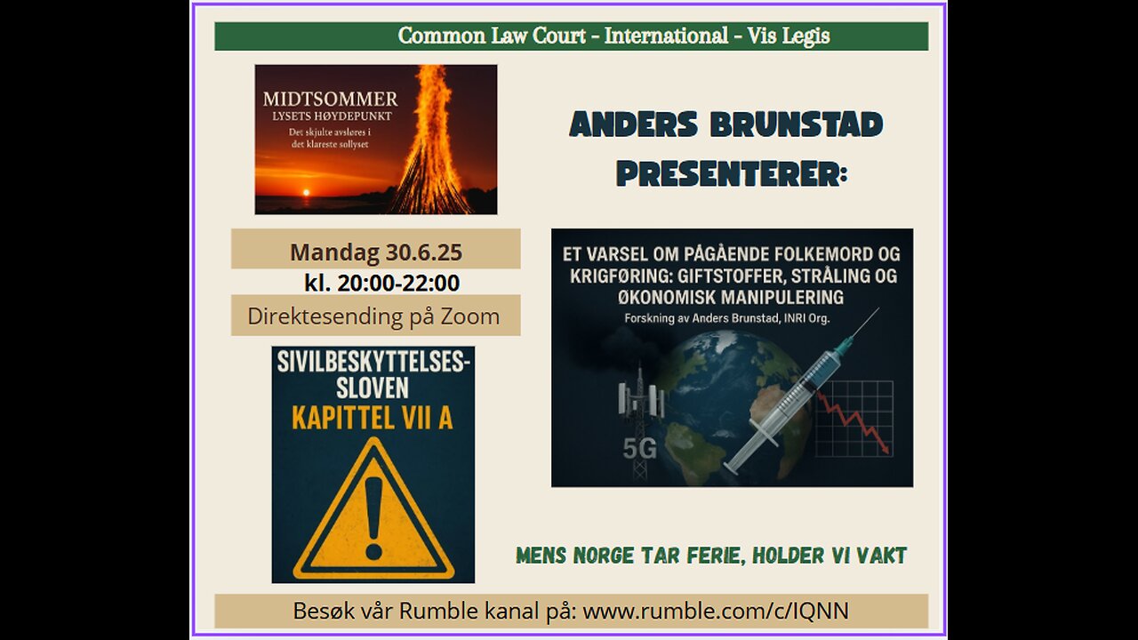 30.6.25: Del 1/3"Et varsel om pågående folkemord og krigføring" v. Anders Brunstad