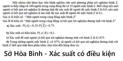 Toán 12: Một nhóm nhà khoa học tiến hành nghiên cứu một phương pháp xét nghiệm bệnh Z. Người ta
