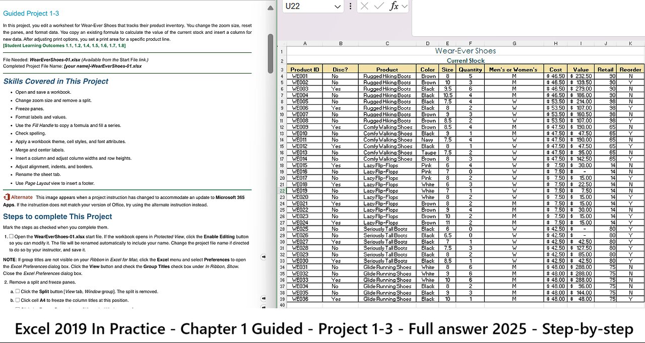 Excel 2019 In Practice - Ch 1 Guided Project 1-3 - Wear Ever Shoes - Full answer in 2025