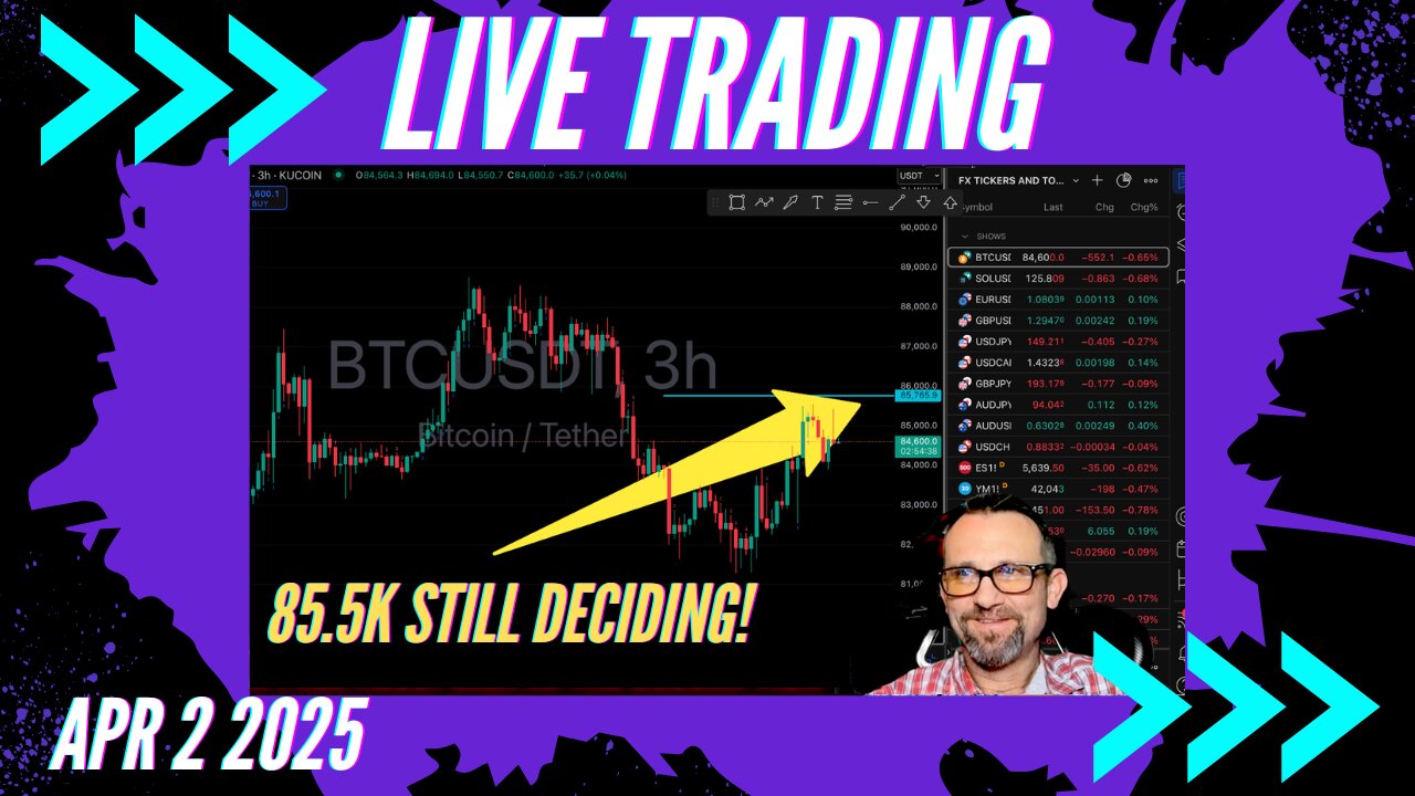 $BITCOIN 85.5K Still Deciding Live Trading 4/2/2025 $Crypto, $Forex, $Stocks, $Gold $Silver