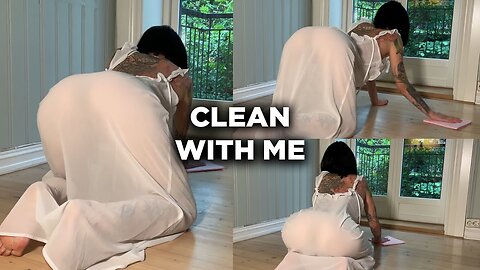 [4K] Hot Girl Transparent Cleaning windows & Try On Haul Cleaning with me Transparent Clean 3
