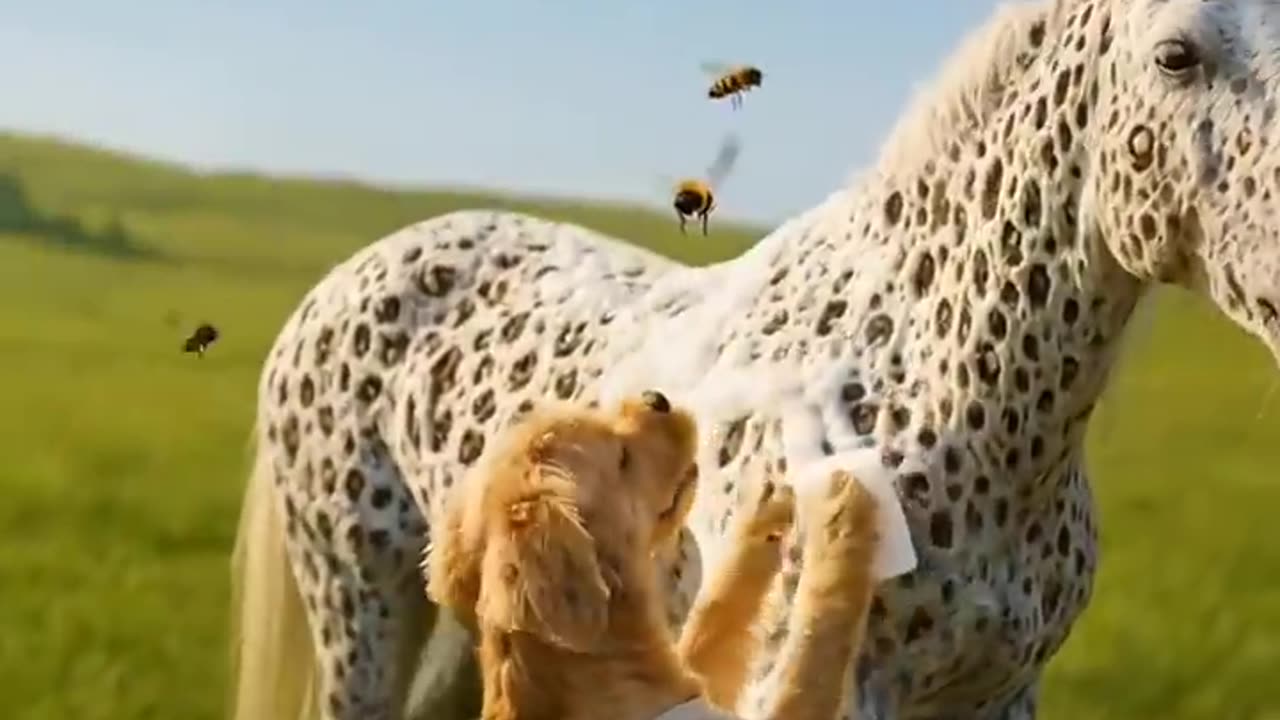 Watch as a brave dog saves a horse from danger!