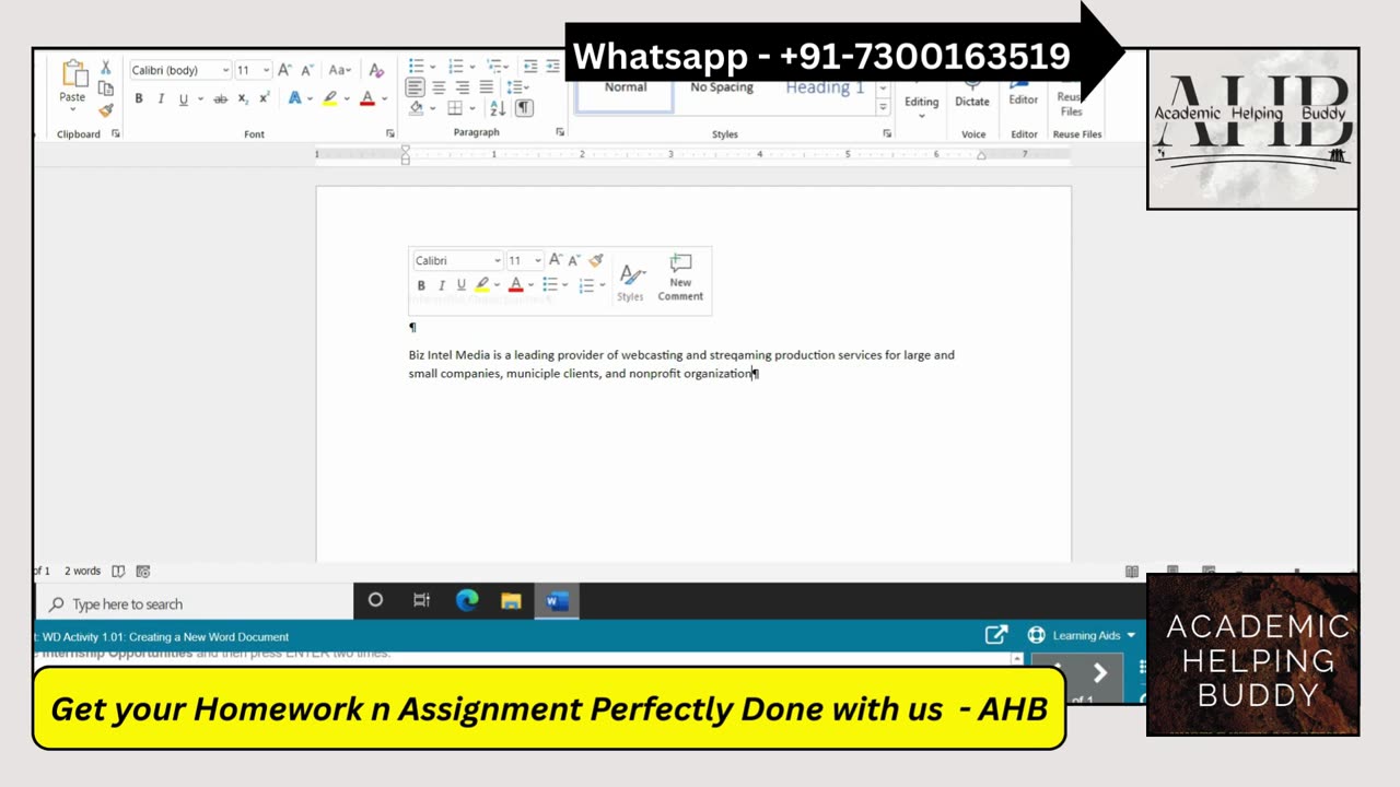 Word 1A Simulation Training | Internship Opportunity | MyLab IT