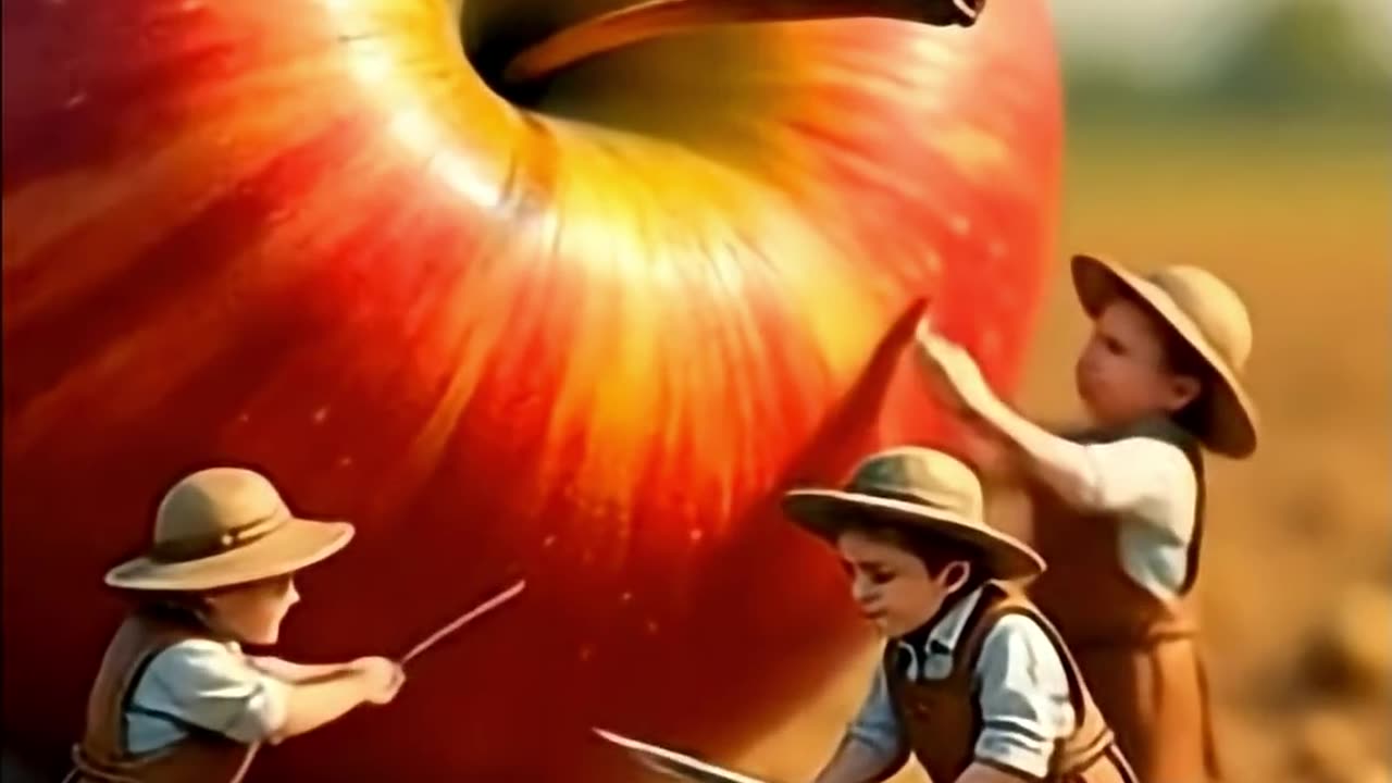 Tiny Farmers Harvesting a Real Apple