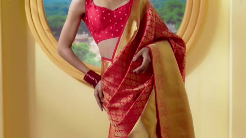 Deep Red Kanchipuram Silk Saree with Gold Zari | Bridal Pick ✨