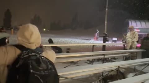 Snowboarder Crashes Into Bleachers
