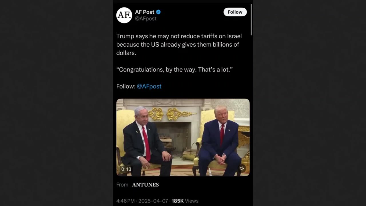 Trump Congrats Netanyahu on Americas "Foreign Aid" to Israel