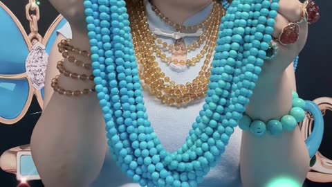 250602-6 Turquoise Bead Strand: Glacier Amber Beauty
