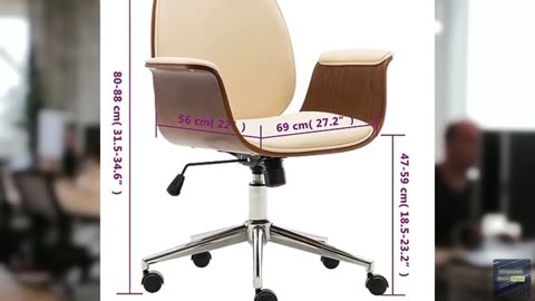 vidaXL Cream Artificial Leather Office Chair with Bent Wood Frame and Adjustable
