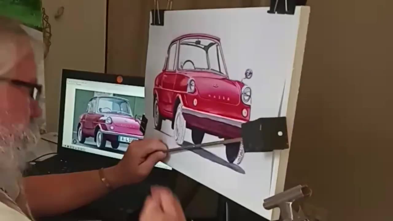 How I painted the Mazda R360 in watercolour