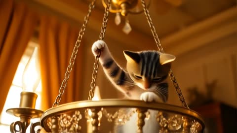 Feline Fiasco: Watch This Cartoon Cat Conquer a Swinging Chandelier