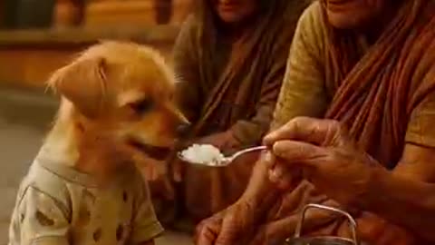 The poor puppy didn't have bread so, his rich friends making fun of him