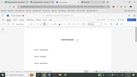 Exam Schedule while using Microsoft SharePoint