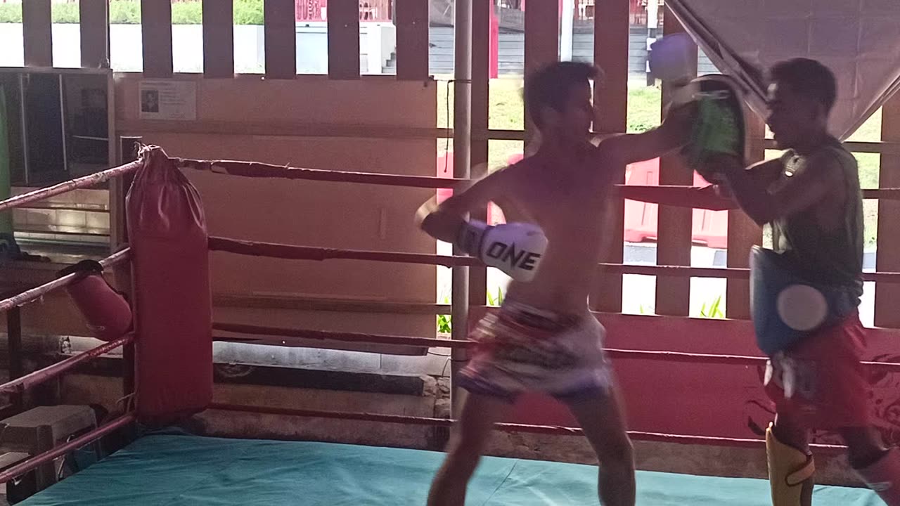 Muay Thai gym pad work