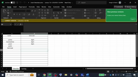 Microsoft Excel Version history -using desktop app and browser