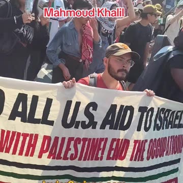 Mahmoud Khalil marching in New York City.