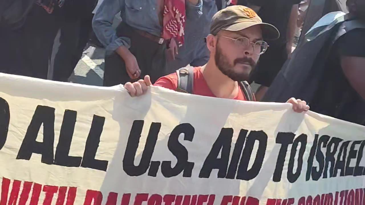 Mahmoud Khalil marching in New York City.