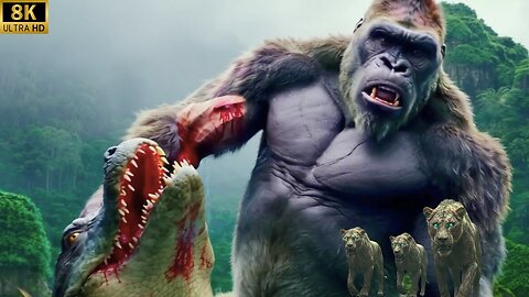 King Kong vs. Giant Crocodile & Lion Attack on Skull Island! 🦍🐊🦁