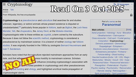 Cryptozoology (No AI) - 3 Oct 2025