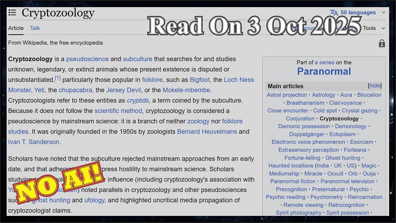 Cryptozoology (No AI) - 3 Oct 2025