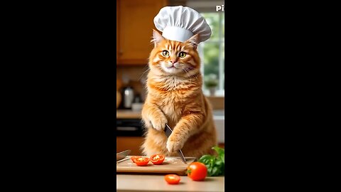 Cat Cutting Tomatoes Like a Chef! 😂🍅