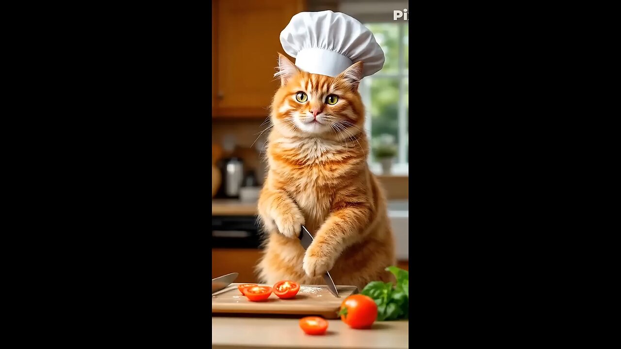 Cat Cutting Tomatoes Like a Chef! 😂🍅