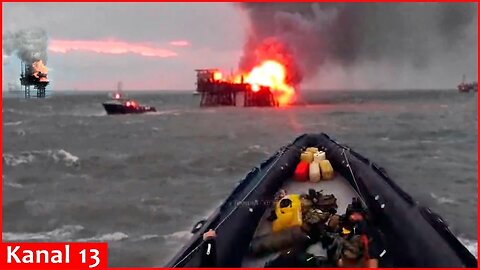 Ukraine shows footage of first-ever use of FPV drones from boats to strike gas platform in open sea