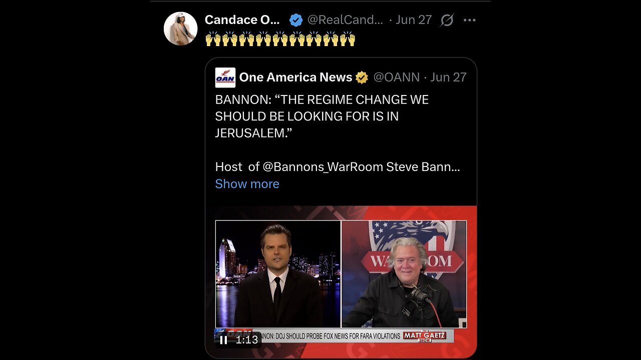 Candace ~ high-five | BANNON: "THE REGIME CHANGE WE SHOULD BE LOOKING FOR IS IN JERUSALEM."