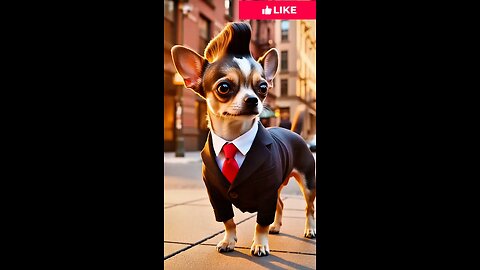 A handsome dog is walking down the street, showing off his boyish haircut to his friends. AI video