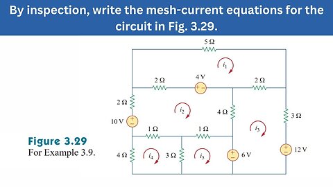 Example 3.9 | Write the mesh-current equations for the circuit in Fig. 3.29 | FEC 4th Edition