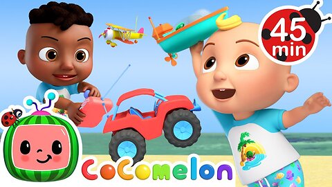 Beach Vehicle Learning - Bus, Truck + More Vehicles for Kids + MORE CoComelon Nursery Rhymes