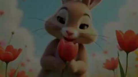 Adorable Bunny Sniffing Flowers in a Vibrant Meadow