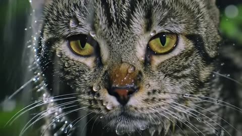 Poor sad cat in the middle of the forest