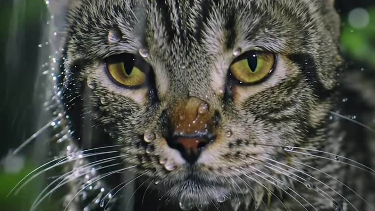 Poor sad cat in the middle of the forest