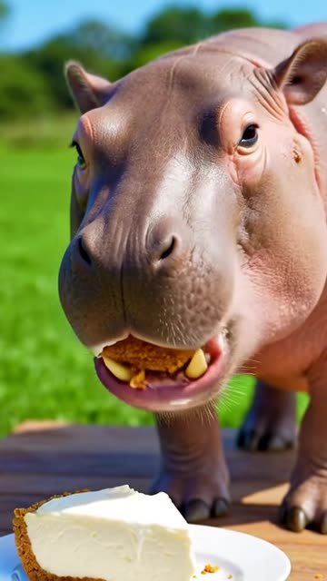 Baby Hippo Eating Cheesecake