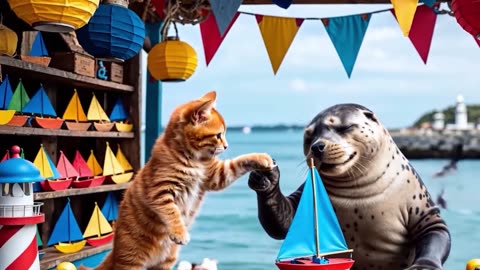 #CuteCat #CatMom Mama Cat Runs Ice Cream Shop to Make Kitten’s Shark Hat Dream Come True 🍦🦈🐾
