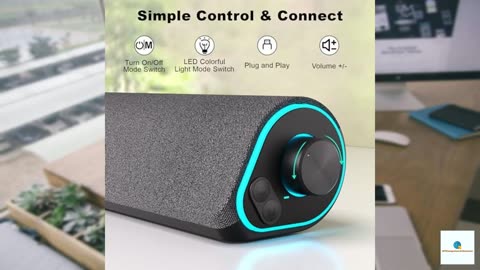 SOULION R50 Bluetooth Computer Speakers, 3.5mm PC Sound Bar for Desktop Monitor, Wired USB