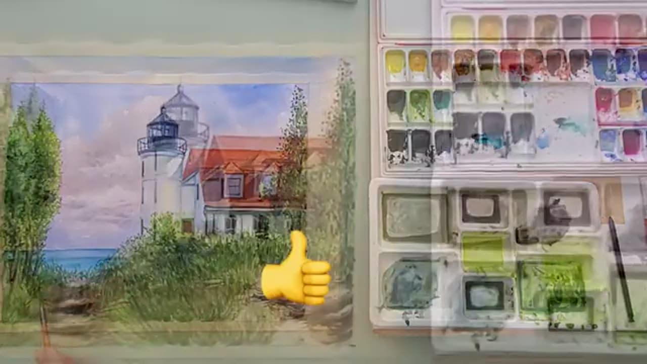 How to paint watercolor - Lighthouse painting demonstration