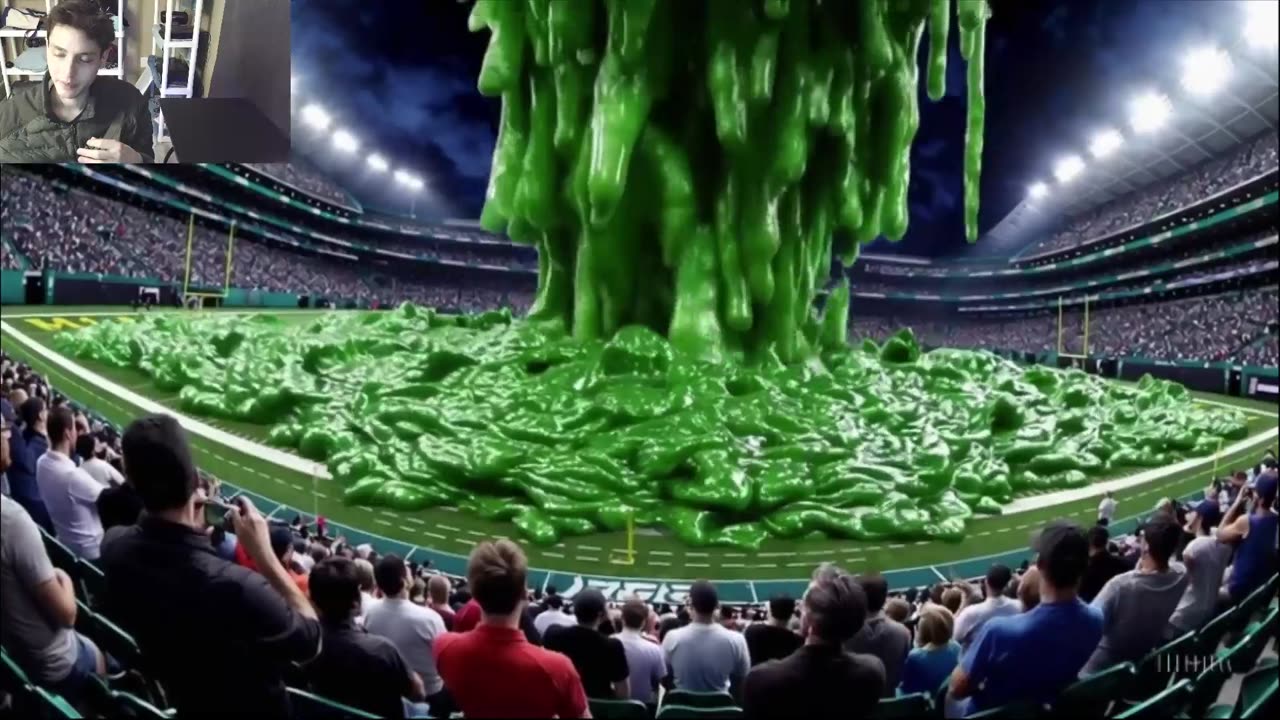 Outtake #1,137 Of Large Green Slime Spill In A Professional Football Stadium Fake Funny Parody Video