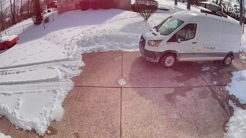 Delivery Driver Struggles to Get Out of a Narrow Driveway