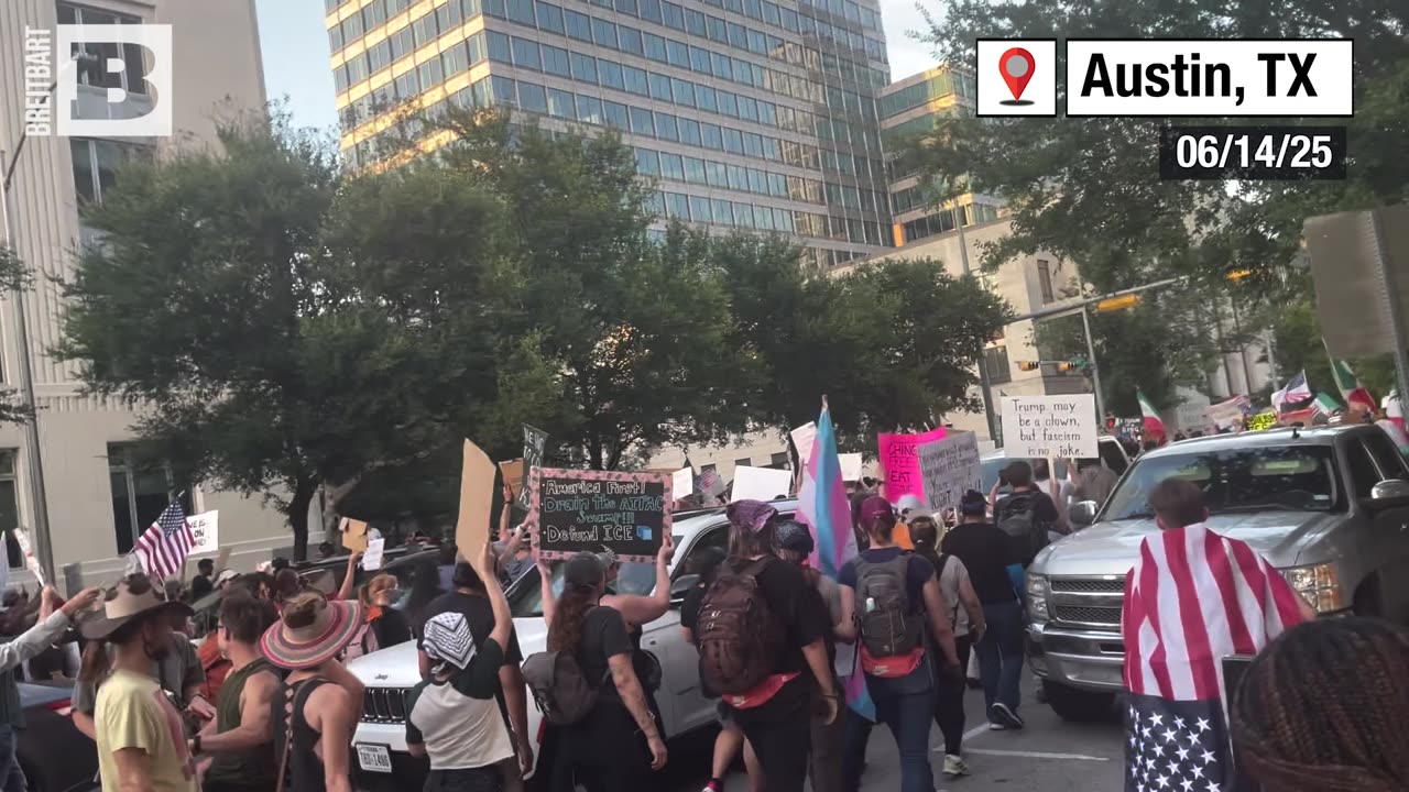 Man Waving Mexian Flag Joins "No Kings" Protesters at Texas Capitol