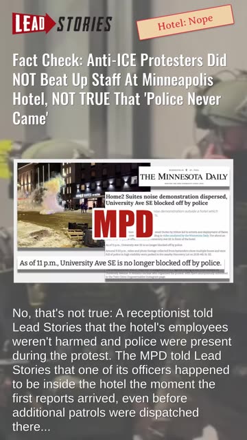 Fact Check: Anti-ICE Protesters Did NOT Beat Up Staff At Minneapolis Hotel, Police WAS There