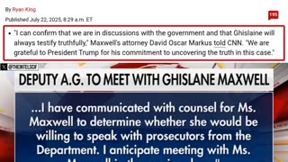 AG PAM BONDI STATES THAT GHISLAINE MAXWELL WILL TESTIFY ABOUT EPSTEIN.