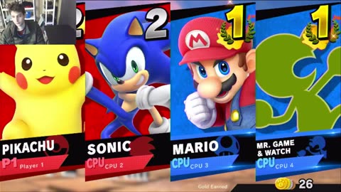 Mr. Game & Watch And Mario VS Sonic And Pikachu The Pokemon In A Super Smash Bros Ultimate Match