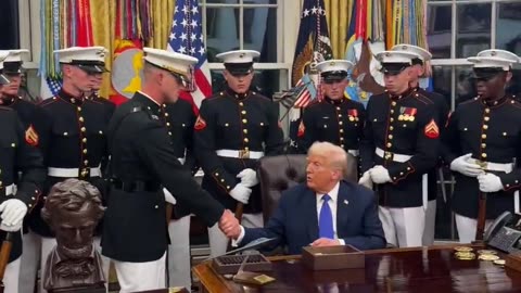 PDJT gave the Marines Silent Drill Platoon Presidential challenge coins