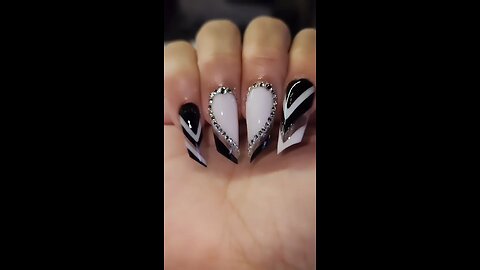 White & Black Nails with Stunning Stone Work | Elegant & Classy Nail Art